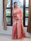 Banarasee Faux Georgette Saree With Zari Jaal Work & Floral Border-Peach