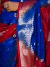 Banarasee Handwoven Semi-Chiffon Shibori Dyed Saree With Zari Work-Blue & Red