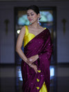 Banarasee Handloom Satin Hand Dyed Saree With Mirror Work-Violet & Yellow