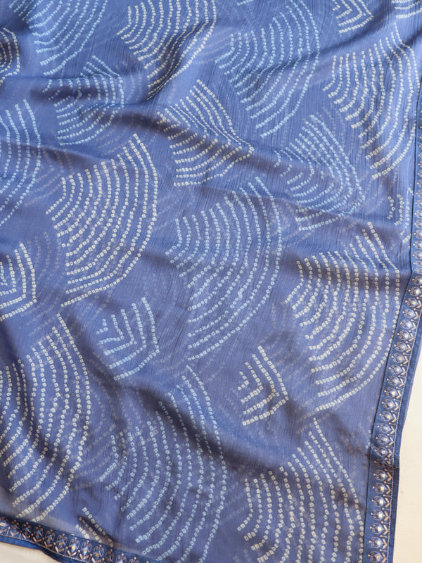 Banarasee Chiffon Bandhani Print Saree With Hand Work-Lilac