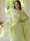 Banarasee Chanderi Cotton Zari Buti Salwar Kameez Fabric With Hand-Painted Dupatta-Green