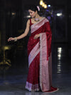 Banarasee Handloom Mashru Silk Saree With Buti Design Zari Border & Lace-Maroon