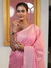 Banarasee Faux Georgette Saree With Zari Buti Design & Floral Border-Light Pink