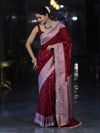 Banarasee Handloom Mashru Silk Saree With Buti Design Zari Border & Lace-Maroon