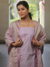 Banarasee Cotton Slub Zari Work & Hand Painted Salwar Kameez Fabric With Dupatta-Lavender