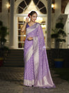 Banarasee Handwoven Chiffon Saree With Polka Dots Design & Border-Lavender