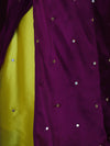 Banarasee Handloom Satin Hand Dyed Saree With Mirror Work-Violet & Yellow