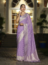 Banarasee Handwoven Chiffon Saree With Polka Dots Design & Border-Lavender