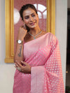 Banarasee Faux Georgette Saree With Zari Buti Design & Floral Border-Light Pink