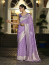 Banarasee Handwoven Chiffon Saree With Polka Dots Design & Border-Lavender