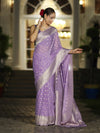 Banarasee Handwoven Chiffon Saree With Polka Dots Design & Border-Lavender