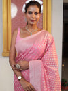 Banarasee Faux Georgette Saree With Zari Buti Design & Floral Border-Light Pink