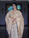 Banarasee Cotton Silk Salwar Kameez Fabric With Zari Jaal Design Dupatta Set-Beige