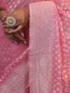 Banarasee Faux Georgette Saree With Zari Buti Design & Floral Border-Light Pink