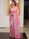 Banarasee Faux Georgette Saree With Zari Buti Design & Floral Border-Light Pink