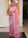 Banarasee Faux Georgette Saree With Zari Buti Design & Floral Border-Light Pink