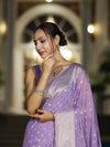 Banarasee Handwoven Chiffon Saree With Polka Dots Design & Border-Lavender