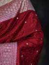 Banarasee Handloom Mashru Silk Saree With Buti Design Zari Border & Lace-Maroon