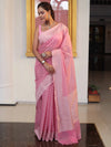 Banarasee Faux Georgette Saree With Zari Buti Design & Floral Border-Light Pink