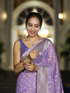 Banarasee Handwoven Chiffon Saree With Polka Dots Design & Border-Lavender