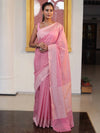 Banarasee Faux Georgette Saree With Zari Buti Design & Floral Border-Light Pink