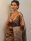 Banarasee Handwoven Tissue Saree With Meena Border Design-Brown