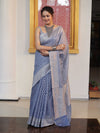 Banarasee Faux Georgette Saree With Zari Buti Design & Floral Border-Light Blue