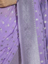 Banarasee Handwoven Chiffon Saree With Polka Dots Design & Border-Lavender