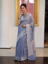 Banarasee Faux Georgette Saree With Zari Buti Design & Floral Border-Light Blue