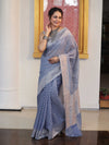 Banarasee Faux Georgette Saree With Zari Buti Design & Floral Border-Light Blue