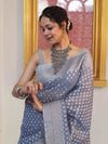 Banarasee Faux Georgette Saree With Zari Buti Design & Floral Border-Light Blue
