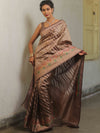Banarasee Handwoven Tissue Saree With Meena Border Design-Brown
