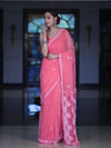 Banarasee Handwoven Georgette Saree With Chikankari Work-Peach