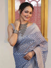 Banarasee Faux Georgette Saree With Zari Buti Design & Floral Border-Light Blue