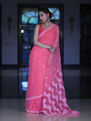 Banarasee Handwoven Georgette Saree With Chikankari Work-Peach