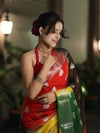 Banarasee Handwoven Semi-Chiffon Shibori Dyed Saree With Zari Work-Multicolor