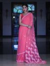 Banarasee Handwoven Georgette Saree With Chikankari Work-Peach