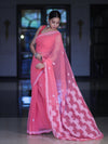 Banarasee Handwoven Georgette Saree With Chikankari Work-Peach