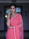 Banarasee Handwoven Georgette Saree With Chikankari Work-Peach