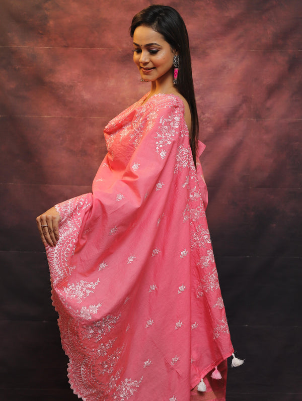 Banarasee Chanderi Cotton Salwar Kameez With Dupatta Set-Pink