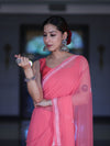 Banarasee Handwoven Georgette Saree With Chikankari Work-Peach