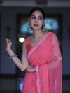 Banarasee Handwoven Georgette Saree With Chikankari Work-Peach
