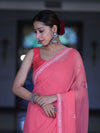 Banarasee Handwoven Georgette Saree With Chikankari Work-Peach