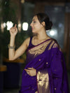Banarasee Handwoven Semi Silk Saree With Zari Buti Design & Border-Violet