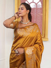 Banarasee Handwoven Semi Silk Saree With Zari Border-Mustard Yellow