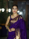 Banarasee Handwoven Semi Silk Saree With Zari Buti Design & Border-Violet