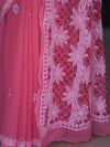 Banarasee Handwoven Georgette Saree With Chikankari Work-Peach