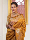 Banarasee Handwoven Semi Silk Saree With Zari Border-Mustard Yellow