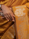 Banarasee Handwoven Semi Silk Saree With Zari Border-Mustard Yellow
