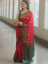 Banarasee Pure Chiffon Silk Saree With Antique & Resham Zari Work-Red & Green